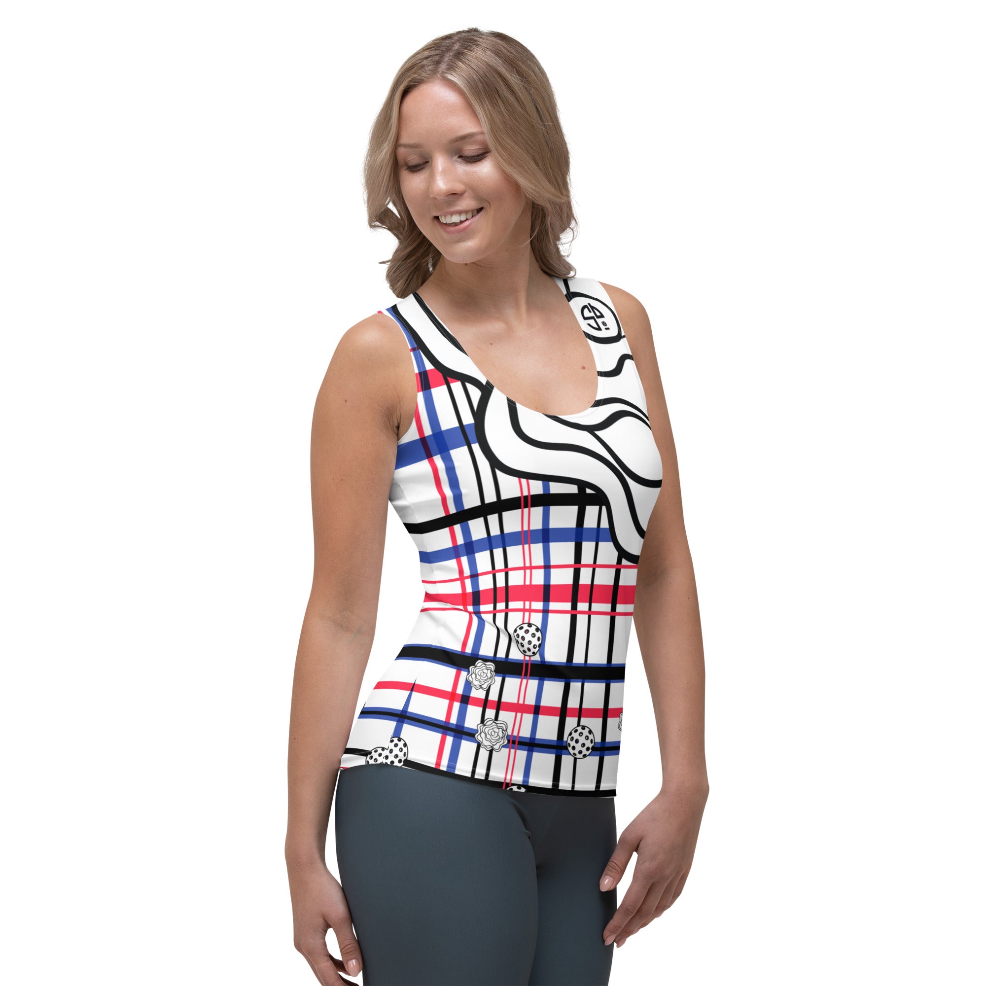 Got Pla(yed)id© Red, White & Blue Fleur Tank Top For Pickleball Enthusiasts