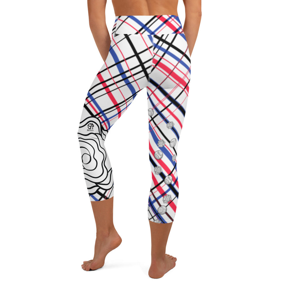 Got Pla(yed)id© Fleur Red, White & Blue Women's High-Waisted Tennis/Padel Capris, UPF 50+