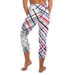 Load image into Gallery viewer, Got Pla(yed)id© Fleur Red, White &amp; Blue Women&#39;s High-Waisted Tennis/Padel Capris, UPF 50+
