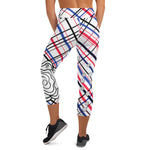 Load image into Gallery viewer, Got Pla(yed)id© Fleur Red, White &amp; Blue Women&#39;s High-Waisted Tennis/Padel Capris, UPF 50+
