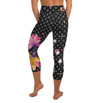 Load image into Gallery viewer, Spring Dink Gradient Logo© Black, Grey, White, Purple, Violet, &amp; Golden Yellow Fleur Women&#39;s High-Waisted Pickleball Capris, UPF 50+
