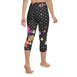 Spring Dink Gradient Logo© Black, Grey, White, Purple, Violet, & Golden Yellow Fleur Women's High-Waisted Pickleball Capris, UPF 50+