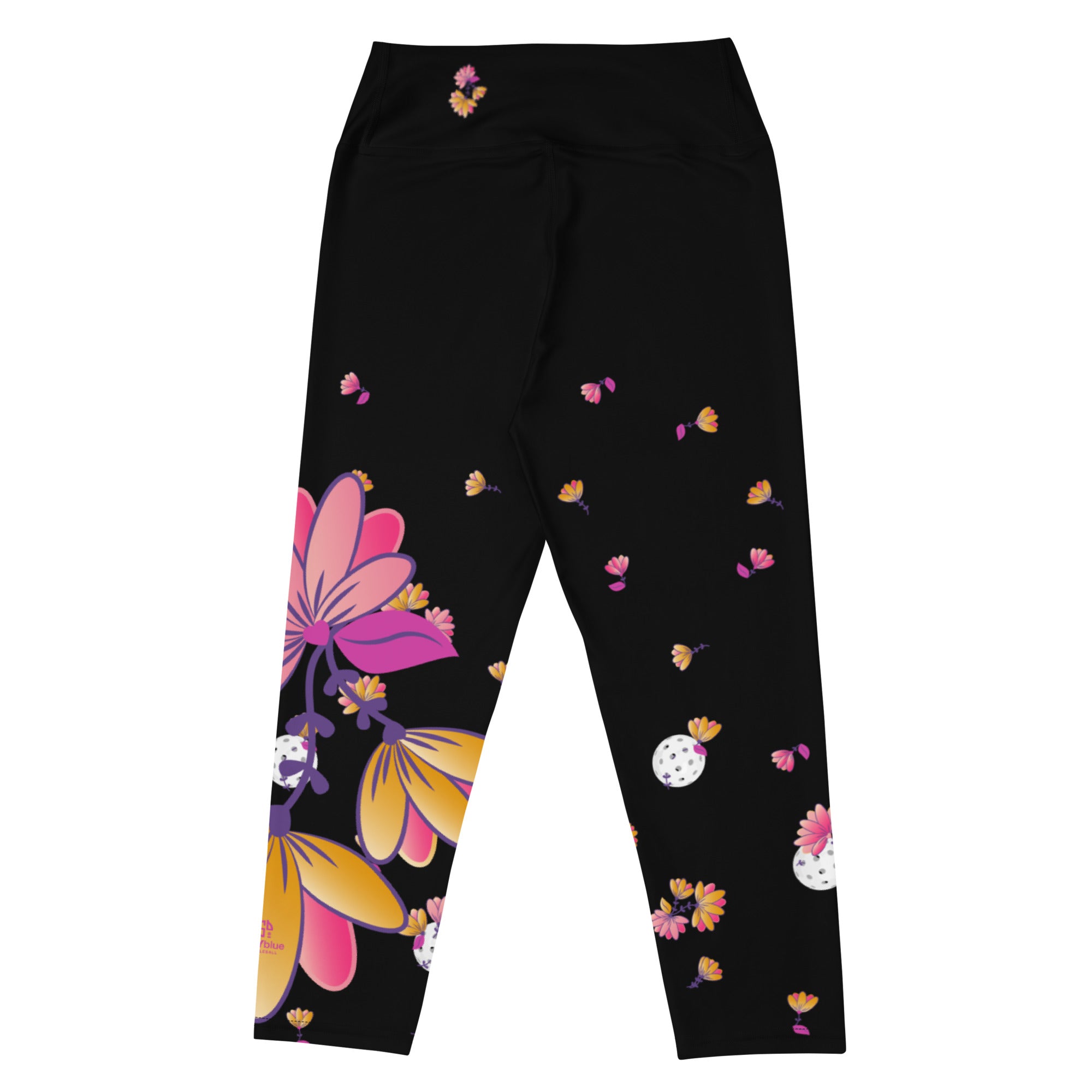 Spring Dink Gradient© Black, Grey, White, Purple, Violet, & Golden Yellow Fleur Women's High-Waisted Pickleball Capris, UPF 50+