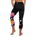 Load image into Gallery viewer, Spring Dink Gradient© Black, Grey, White, Purple, Violet, &amp; Golden Yellow Fleur Women&#39;s High-Waisted Pickleball Capris, UPF 50+
