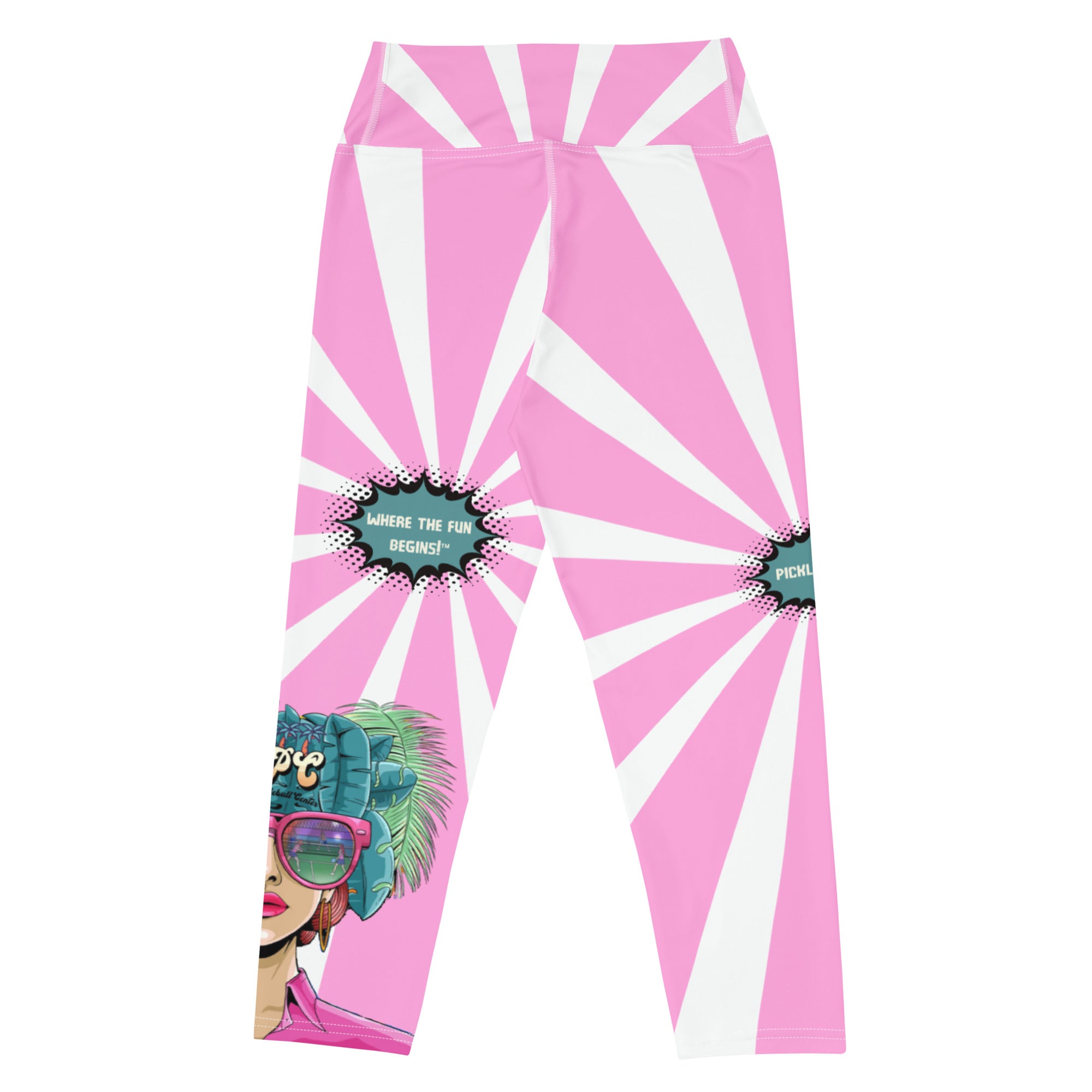 Where the Fun Begins™ Women's High-Waisted Pickleball Capris – NPC Retro Pop-Art Collection, UPF 50+ Pink & White