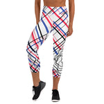 Load image into Gallery viewer, Got Pla(yed)id© Fleur Red, White &amp; Blue Women&#39;s High-Waisted Tennis/Padel Capris, UPF 50+
