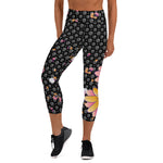 Load image into Gallery viewer, Spring Dink Gradient Logo© Black, Grey, White, Purple, Violet, &amp; Golden Yellow Fleur Women&#39;s High-Waisted Pickleball Capris, UPF 50+
