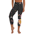 Load image into Gallery viewer, Spring Dink Gradient Logo© Black, Grey, White, Purple, Violet, &amp; Golden Yellow Fleur Women&#39;s High-Waisted Pickleball Capris, UPF 50+
