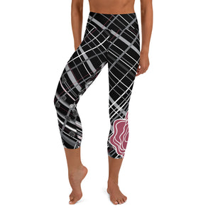 Got Pla(yed)id© Fleur Black, Hippie Pink & 15 Shades of Gray Women's High-Waisted Pickleball Capris - UPF 50+