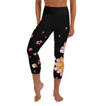 Load image into Gallery viewer, Spring Dink Gradient© Black, Grey, White, Purple, Violet, &amp; Golden Yellow Fleur Women&#39;s High-Waisted Pickleball Capris, UPF 50+
