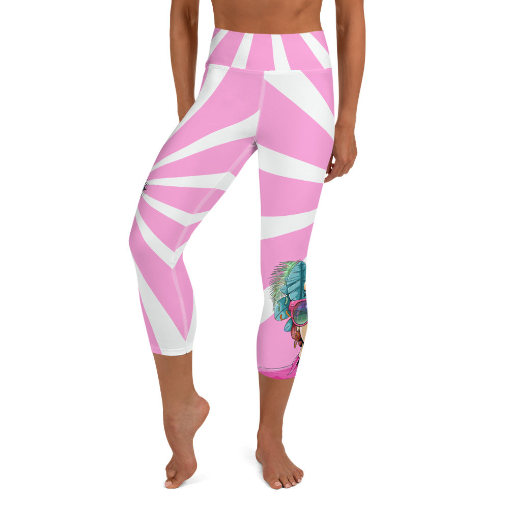 Where the Fun Begins™ Women's High-Waisted Pickleball Capris – NPC Retro Pop-Art Collection, UPF 50+ Pink & White