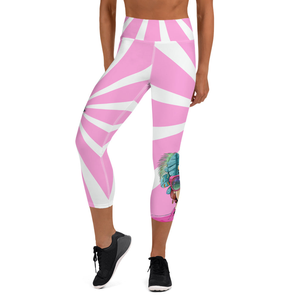 Where the Fun Begins™ Women's High-Waisted Pickleball Capris – NPC Retro Pop-Art Collection, UPF 50+ Pink & White