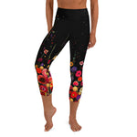Load image into Gallery viewer, Poppy Court Noir™ Fleur Black, Red, Pink &amp; Gold Women's High-Waisted Pickleball Capris, front view | SKYblue Pickleball
