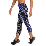 Load image into Gallery viewer, Got Pla(yed)id Fleur© Blue, Black, White &amp; Pink Women&#39;s Pickleball Capri Leggings, UPF 50+
