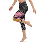 Load image into Gallery viewer, Spring Dink Gradient Logo© Black, Grey, White, Purple, Violet, &amp; Golden Yellow Fleur Women&#39;s High-Waisted Pickleball Capris, UPF 50+
