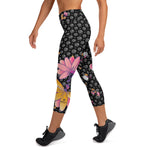 Load image into Gallery viewer, Spring Dink Gradient Logo© Black, Grey, White, Purple, Violet, &amp; Golden Yellow Fleur Women&#39;s High-Waisted Pickleball Capris, UPF 50+
