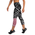 Load image into Gallery viewer, Got Pla(yed)id© Fleur Black, Hippie Pink &amp; 15 Shades of Gray Women&#39;s High-Waisted Pickleball Capris - UPF 50+
