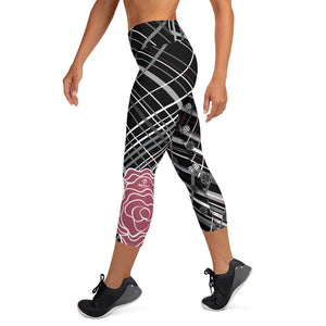 Got Pla(yed)id© Fleur Black, Hippie Pink & 15 Shades of Gray Women's High-Waisted Pickleball Capris - UPF 50+