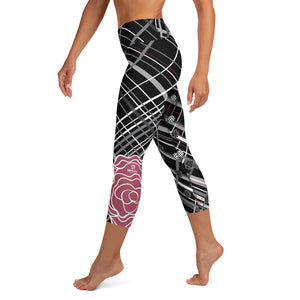 Got Pla(yed)id© Fleur Black, Hippie Pink & 15 Shades of Gray Women's High-Waisted Pickleball Capris - UPF 50+