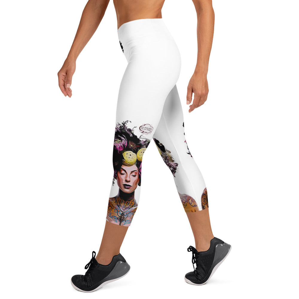 Got Pickleball on my Mind!™ High-Waisted Capris, White UPF 50+