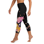 Load image into Gallery viewer, Spring Dink Gradient© Black, Grey, White, Purple, Violet, &amp; Golden Yellow Fleur Women&#39;s High-Waisted Pickleball Capris, UPF 50+
