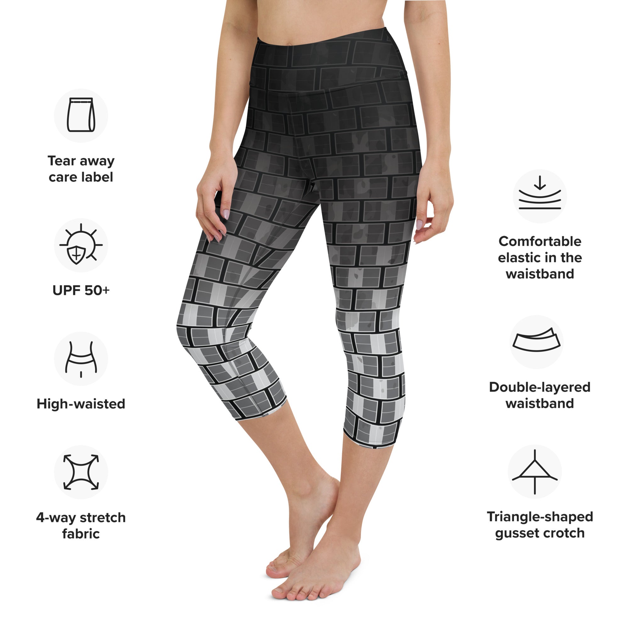 "I Campi da Pickleball©" Reverse Ombre Camouflage High Waisted Capris –  15 shades of Gray, UPF 50+