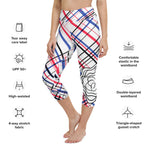 Load image into Gallery viewer, Got Pla(yed)id© Fleur Red, White &amp; Blue Women&#39;s High-Waisted Tennis/Padel Capris, UPF 50+
