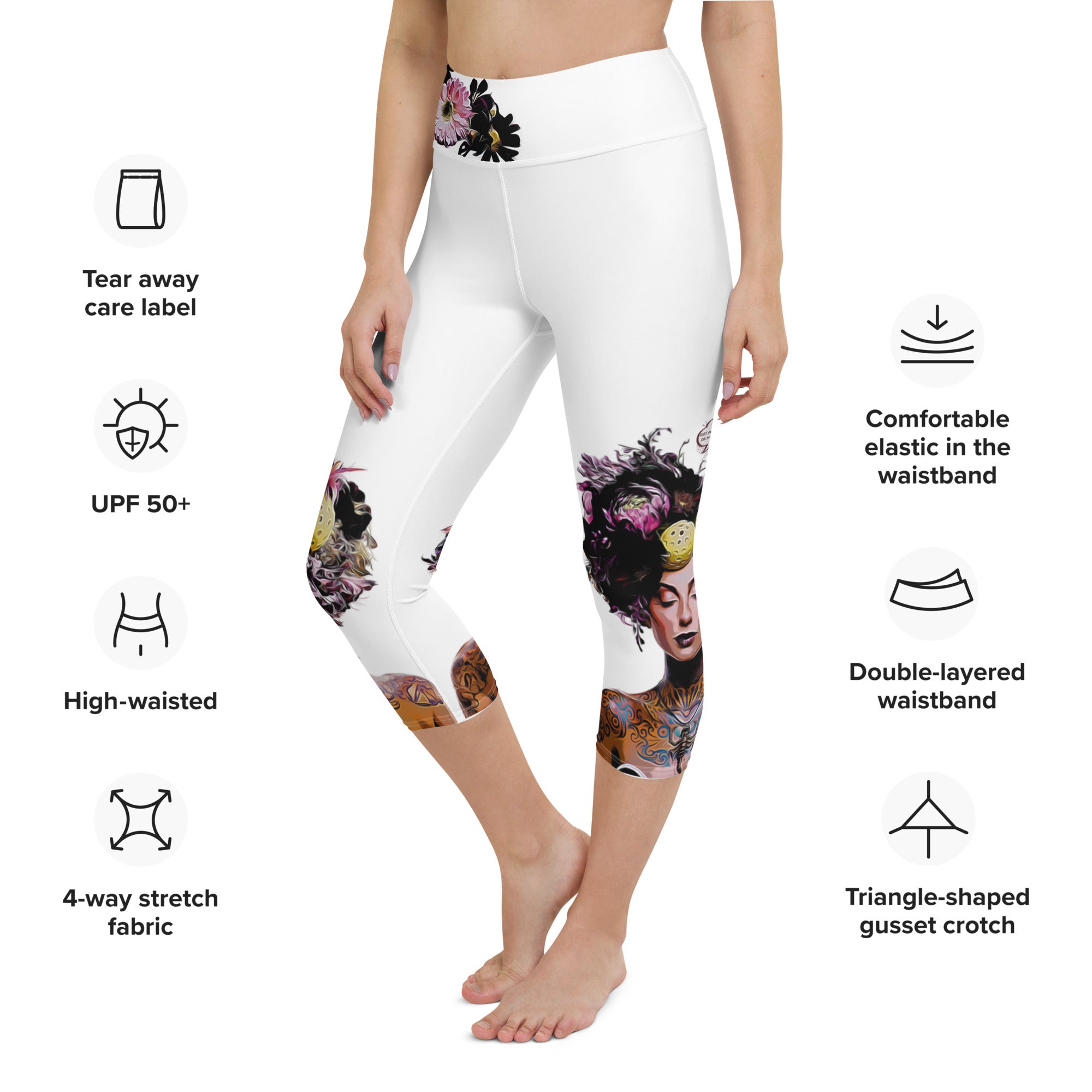 Got Pickleball on my Mind!™ High-Waisted Capris, White UPF 50+