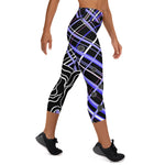 Load image into Gallery viewer, Got Pla(yed)id Fleur© Blue, Black, White &amp; Pink Women&#39;s Pickleball Capri Leggings, UPF 50+
