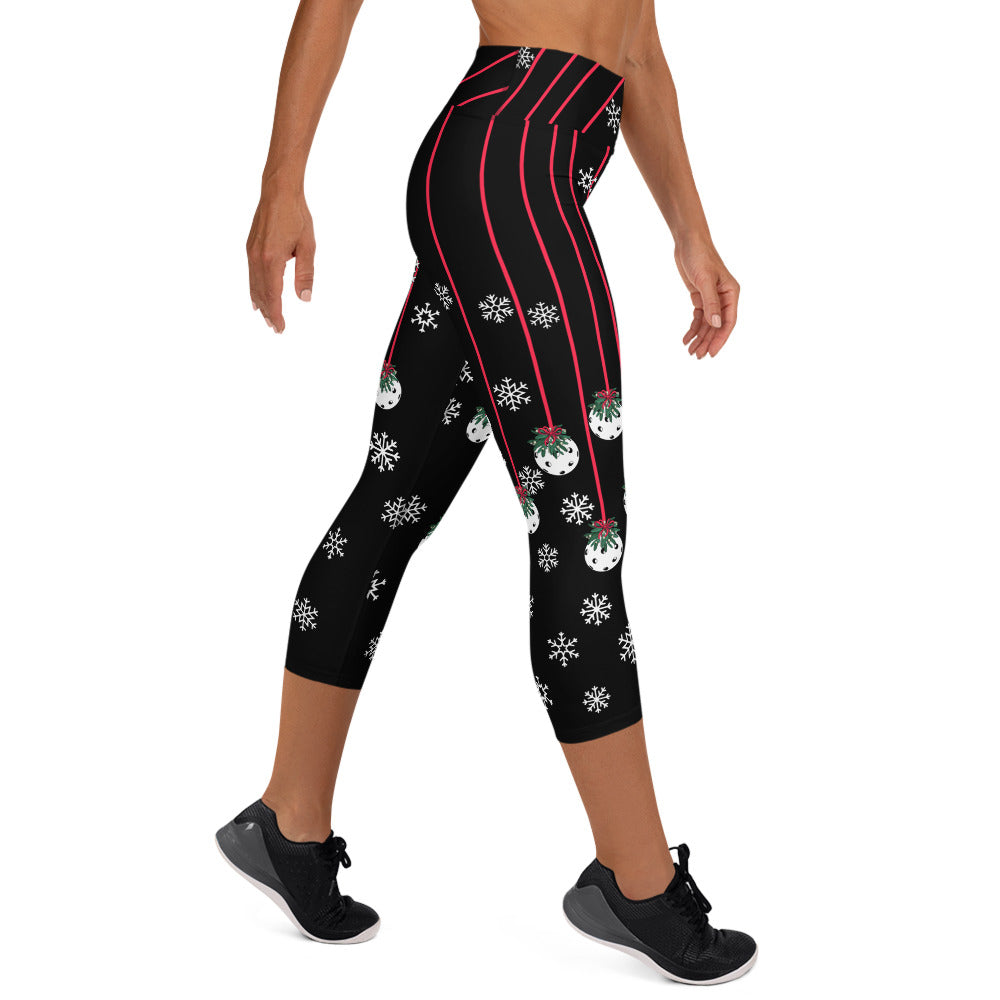 Mistletoe Pickleball© High-Waisted Women's Capris, UPF 50+