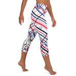 Load image into Gallery viewer, Got Pla(yed)id© Fleur Red, White &amp; Blue Women&#39;s High-Waisted Tennis/Padel Capris, UPF 50+
