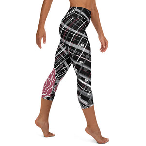 Got Pla(yed)id© Fleur Black, Hippie Pink & 15 Shades of Gray Women's High-Waisted Pickleball Capris - UPF 50+