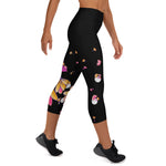 Load image into Gallery viewer, Spring Dink Gradient© Black, Grey, White, Purple, Violet, &amp; Golden Yellow Fleur Women&#39;s High-Waisted Pickleball Capris, UPF 50+
