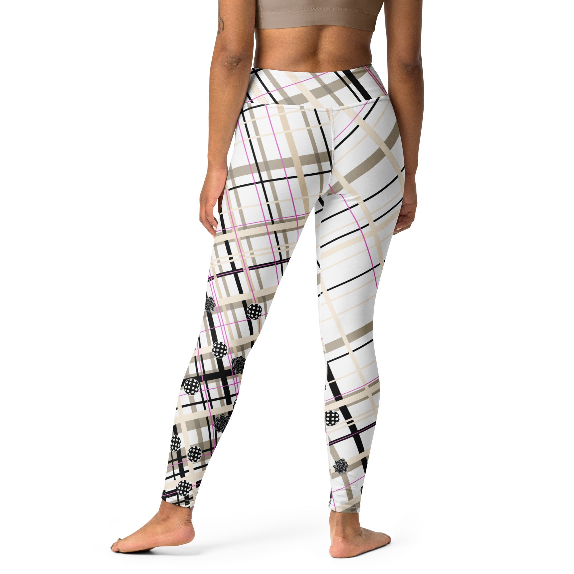 Got Pla(yed)id© Beige & Black Women's Pickleball  Leggings, UPF 50+