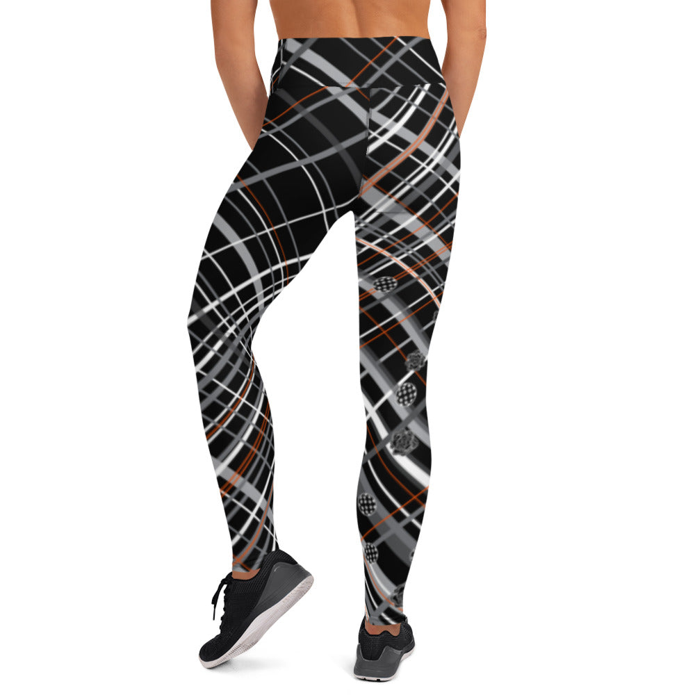 Got Pla(yed)id© Fleur Black, Tangelo & 15 Shades of Gray Women's High-Waisted Pickleball Legging, UPF 50+