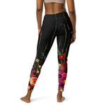 Load image into Gallery viewer, Poppy Court Noir™ Fleur Black, Red, Pink &amp; Gold Women's High-Waisted Pickleball Leggings, back view | SKYblue Pickleball

