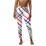 Load image into Gallery viewer, Got Pla(yed)id© Fleur Red, White &amp; Blue Women&#39;s High-Waisted Pickleball Leggings
