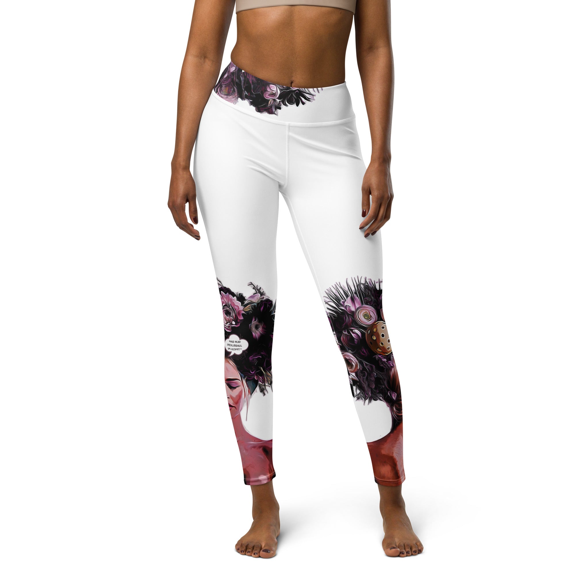 Got Pickleball on my Mind™ Women's High-Waisted Leggings UPF 50+ - White & Purple | "Hab nur Pickleball