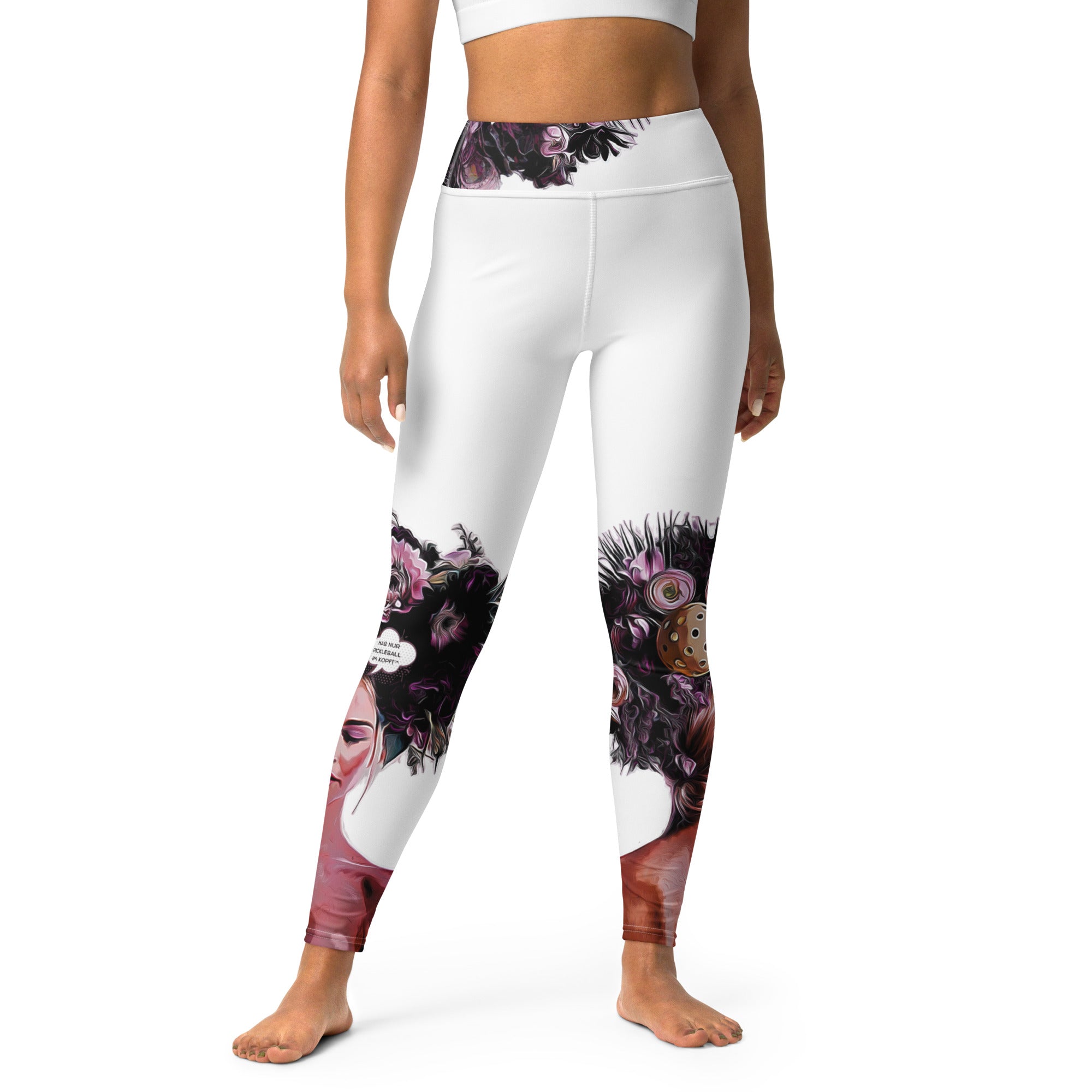 Got Pickleball on my Mind™ Women's High-Waisted Leggings UPF 50+ - White & Purple | "Hab nur Pickleball