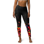 Load image into Gallery viewer, Poppy Court Noir™ Fleur Black, Red, Pink &amp; Gold Women's High-Waisted Pickleball Leggings, front view | SKYblue Pickleball
