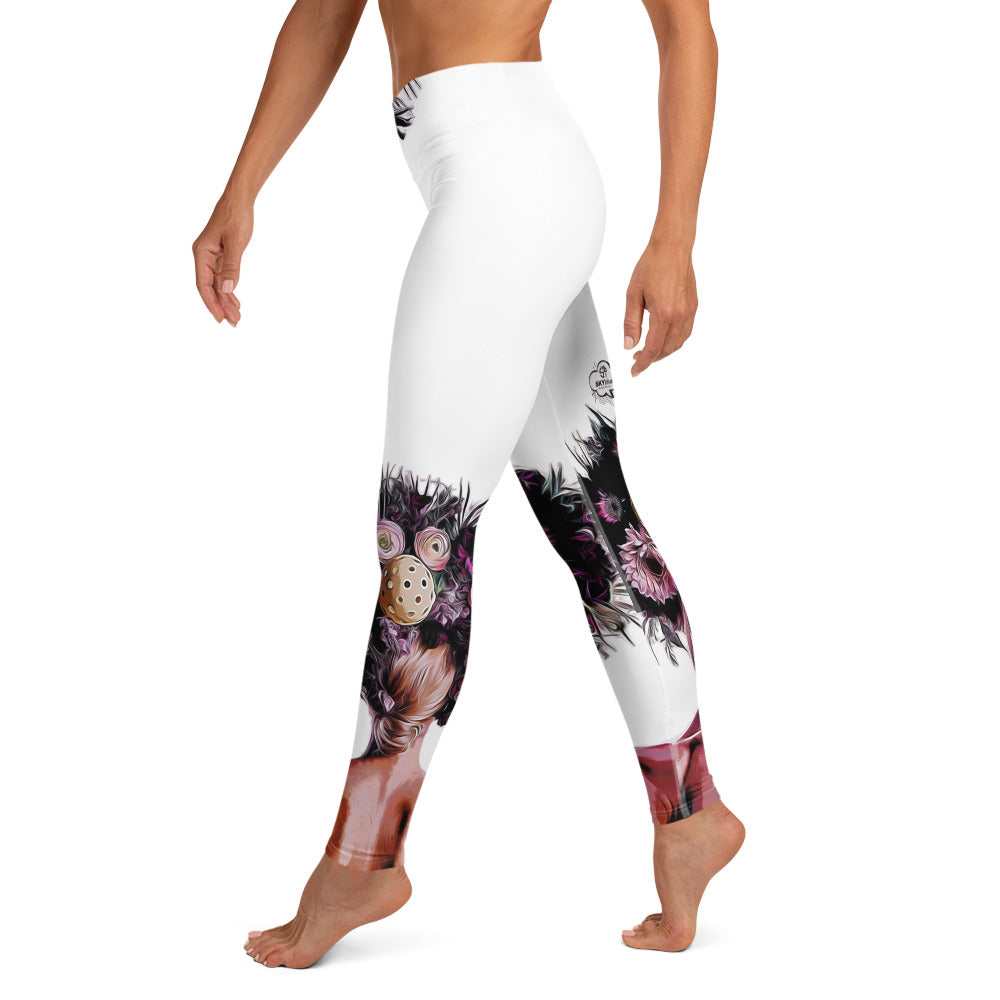 Got Pickleball on my Mind™ Women's High-Waisted Leggings UPF 50+ - White & Purple | "Hab nur Pickleball