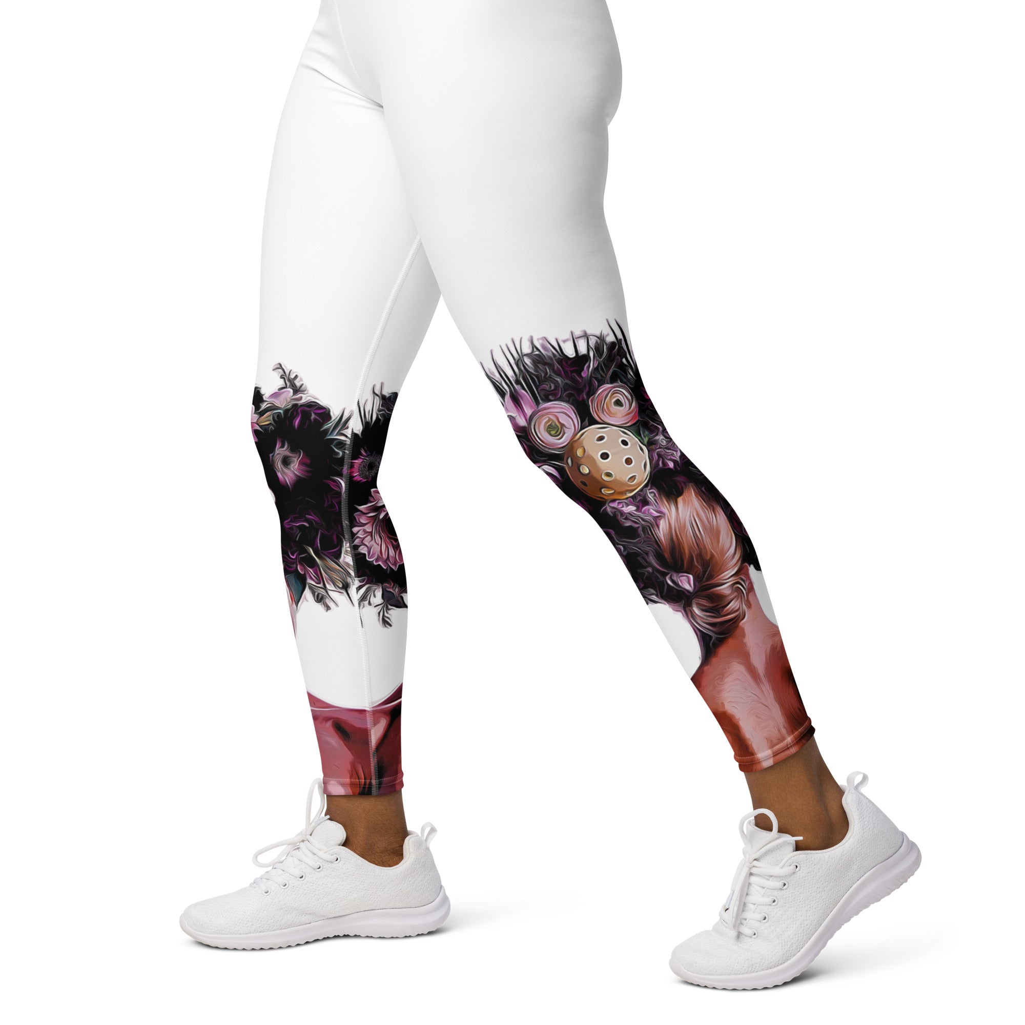 Got Pickleball on my Mind™ Women's High-Waisted Leggings UPF 50+ - White & Purple | "Hab nur Pickleball