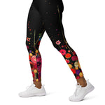 Load image into Gallery viewer, Poppy Court Noir™ Fleur Black, Red, Pink &amp; Gold Women's High-Waisted Pickleball Leggings, left side view | SKYblue Pickleball

