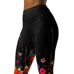 Load image into Gallery viewer, Poppy Court Noir™ Fleur Black, Red, Pink &amp; Gold Women's High-Waisted Pickleball Leggings, left front view | SKYblue Pickleball
