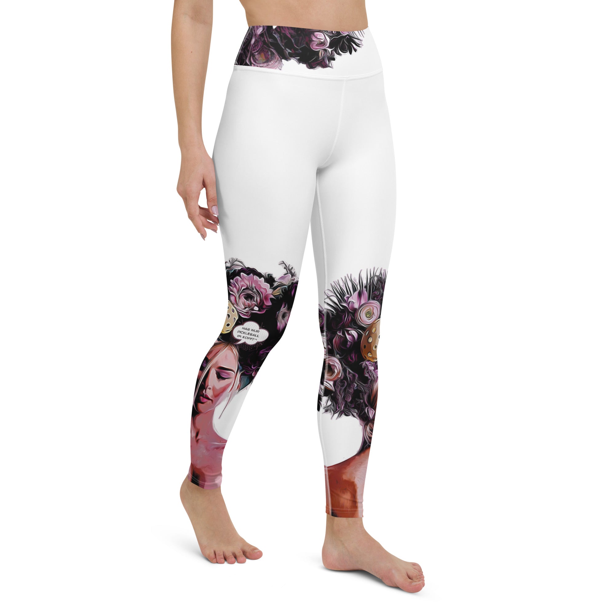 Got Pickleball on my Mind™ Women's High-Waisted Leggings UPF 50+ - White & Purple | "Hab nur Pickleball