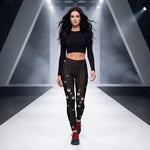 Load image into Gallery viewer, Mistletoe Pickleball© Black Women's Pickleball Leggings, UPF 50+, worn by model | SKYblue Pickleball
