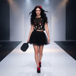 Load image into Gallery viewer, Poinsettia Pickleball© Women's Pickleball Crop Tee, worn by model | SKYblue Pickleball
