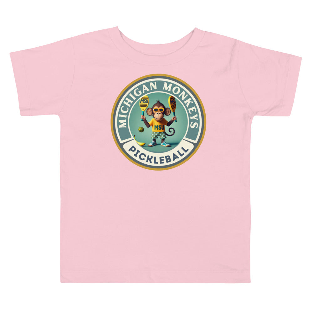 Michigan Monkeys Pickleball - Toddler Short Sleeve Tee White and Pink