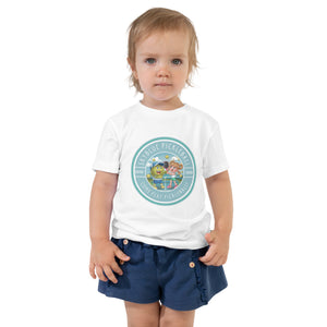 Pico and Flicka Green Medallion Short Sleeve Toddler Shirt – "Come Play Pickleball" with two dynamic players on the court!