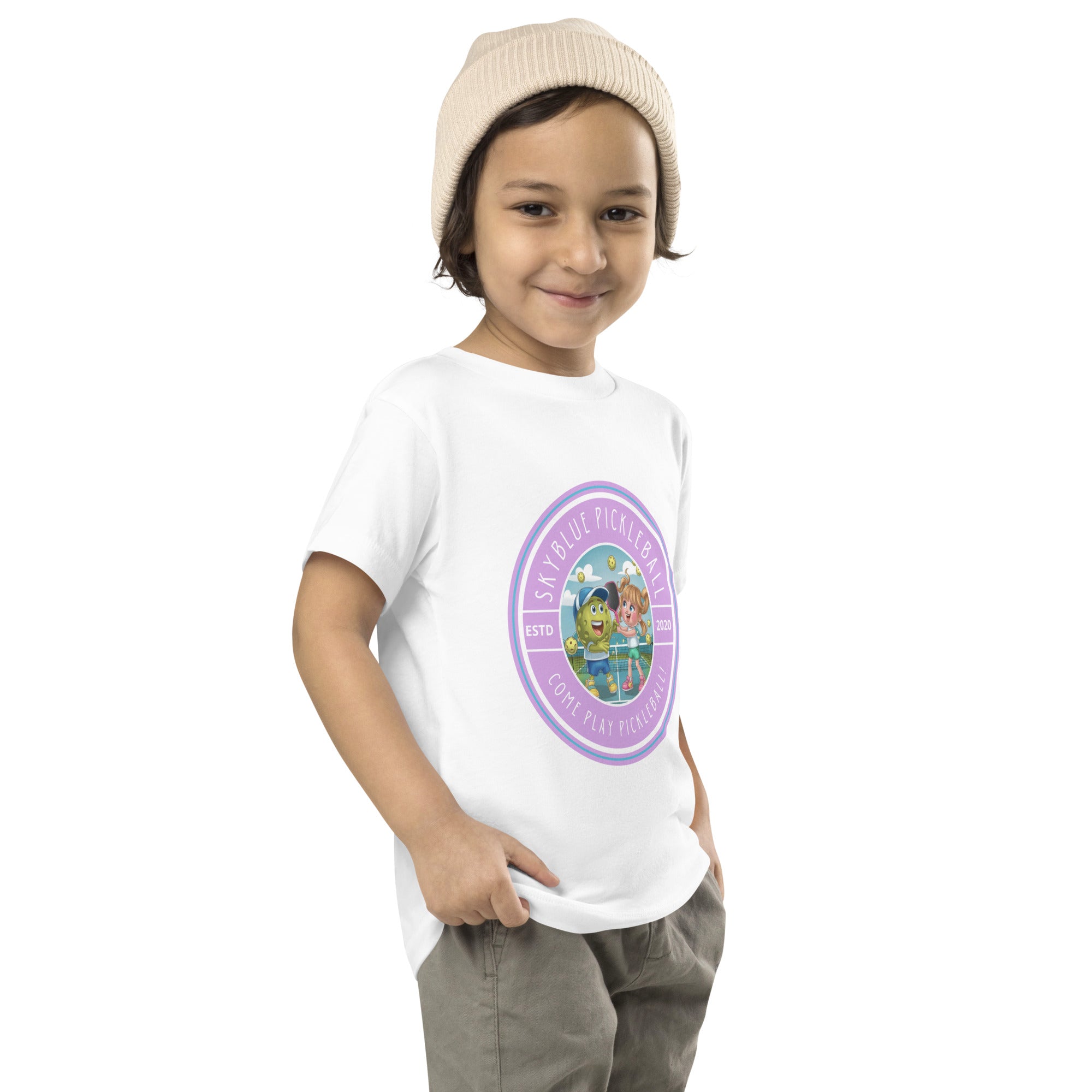 Pico and Flicka White Short Sleeve Toddler Shirt – "Come Play Pickleball"